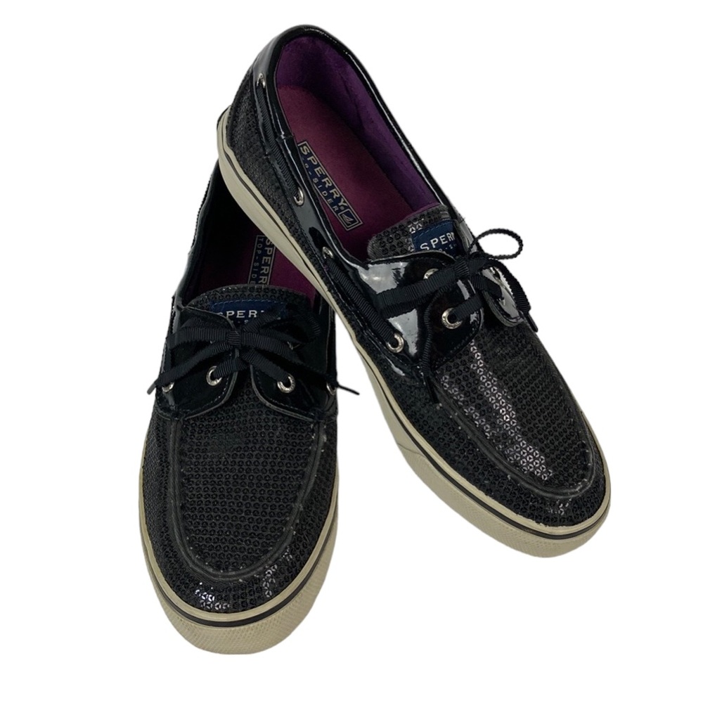 Sperry  Black Patent & Sequined Top Siders Boat Shoes